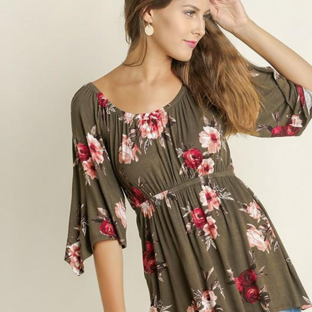 3/4 Sleeve Floral Top